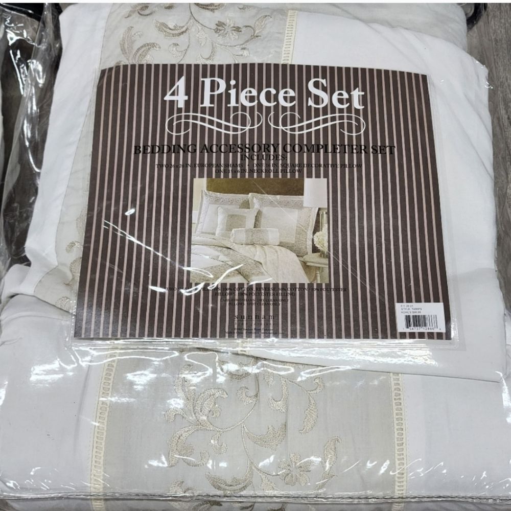 Luxury Bedding Completor Set White Floral Embroidered NWT